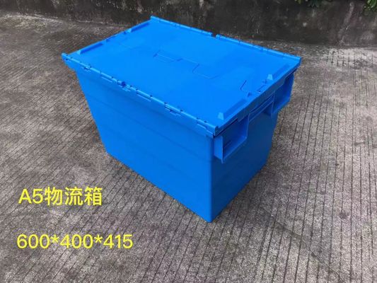 চুরিরোধী 600*400mm প্লাস্টিক স্টোরেজ টোটস কব্জা ঢাকনা সহ